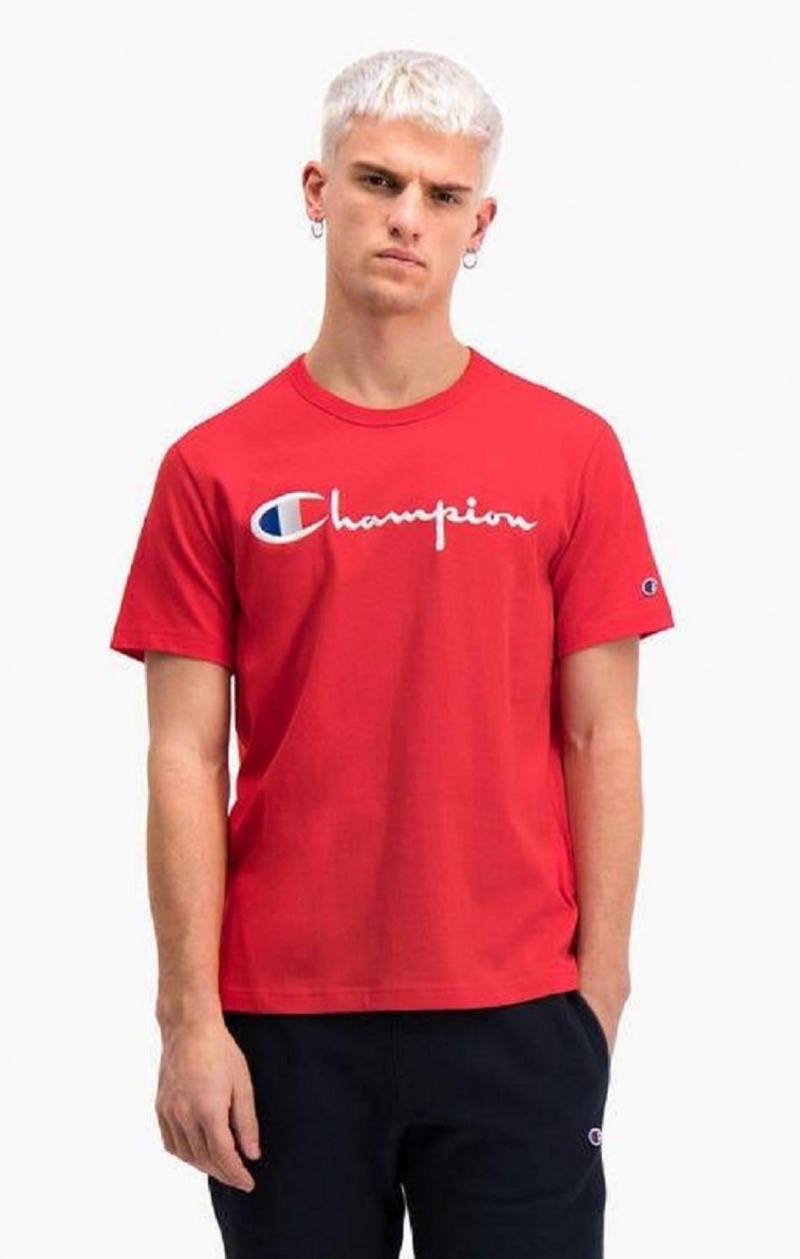 Champion Script Logo Crew Neck T-Shirt T-skjorte Herre Rød | 4397-IMTDB