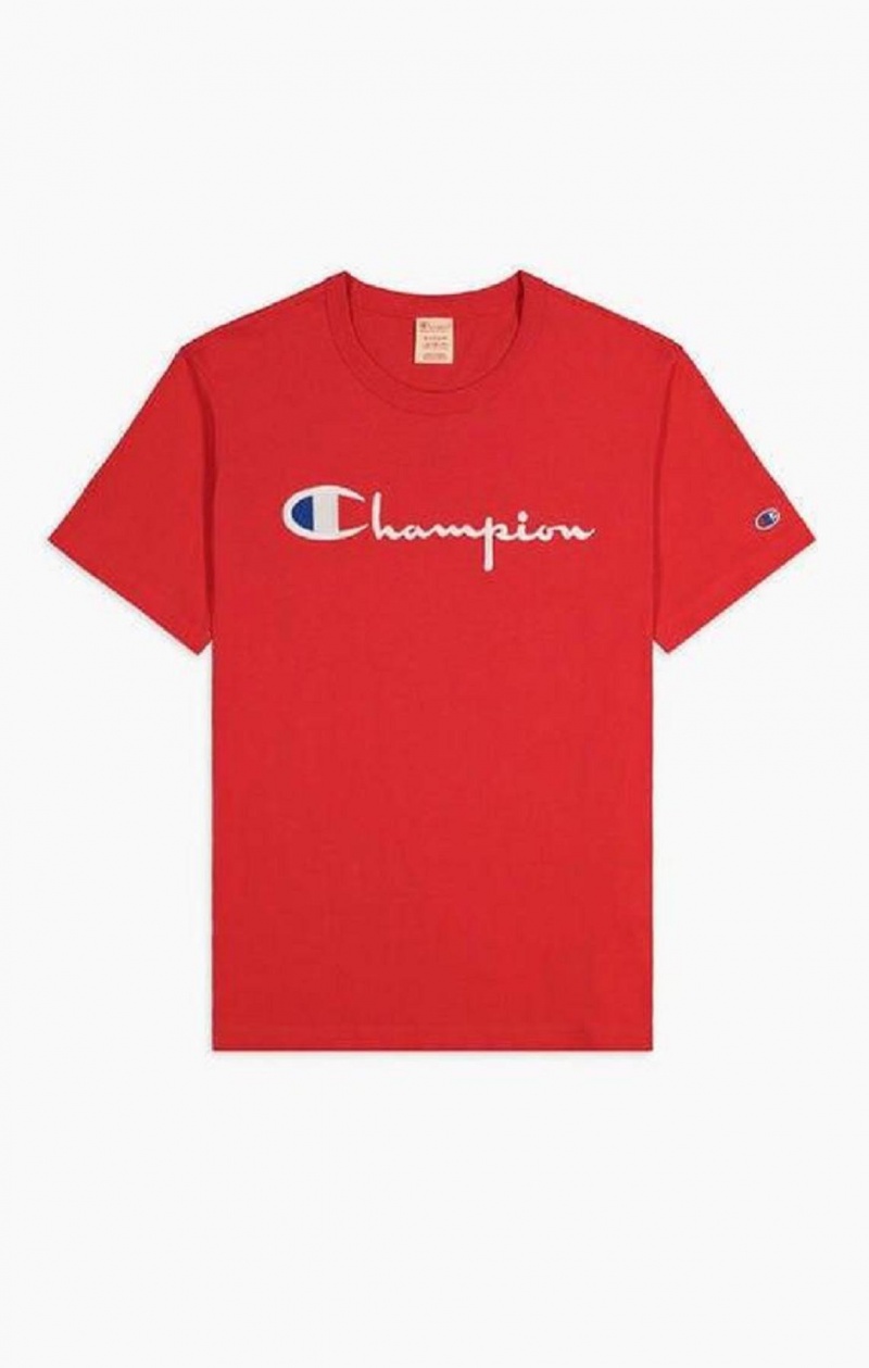 Champion Script Logo Crew Neck T-Shirt T-skjorte Herre Rød | 4397-IMTDB