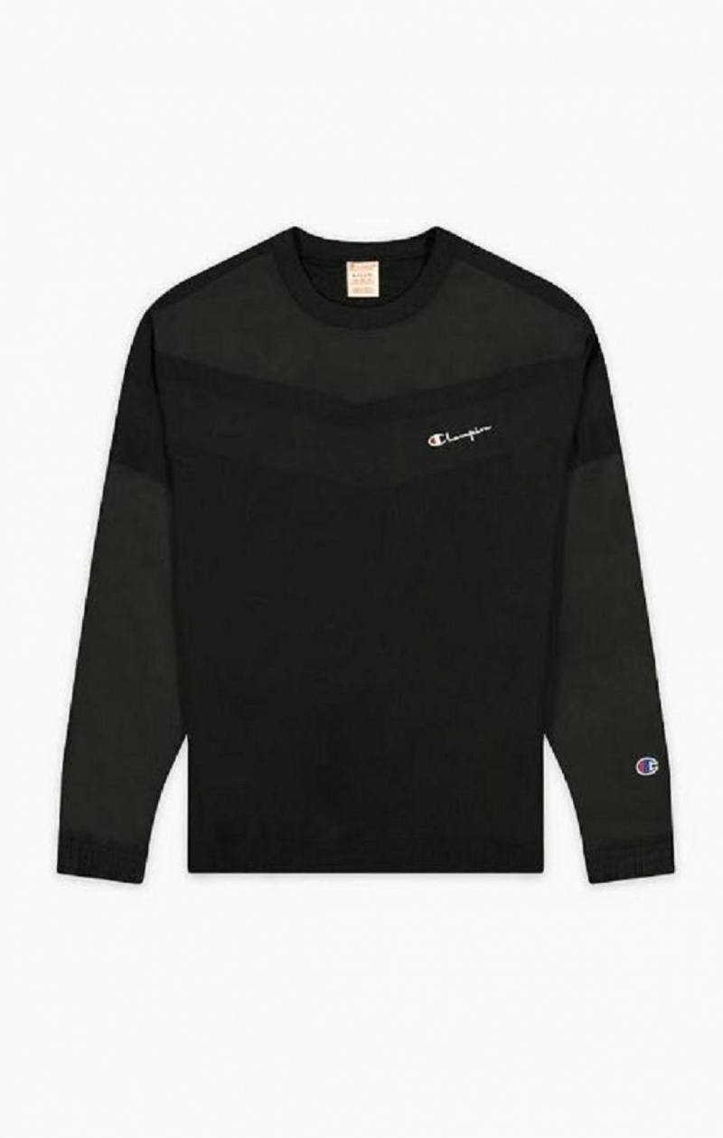 Champion Script Logo Crinkle Track Sweatshirt Gensere Herre Svarte | 3749-JOCXK