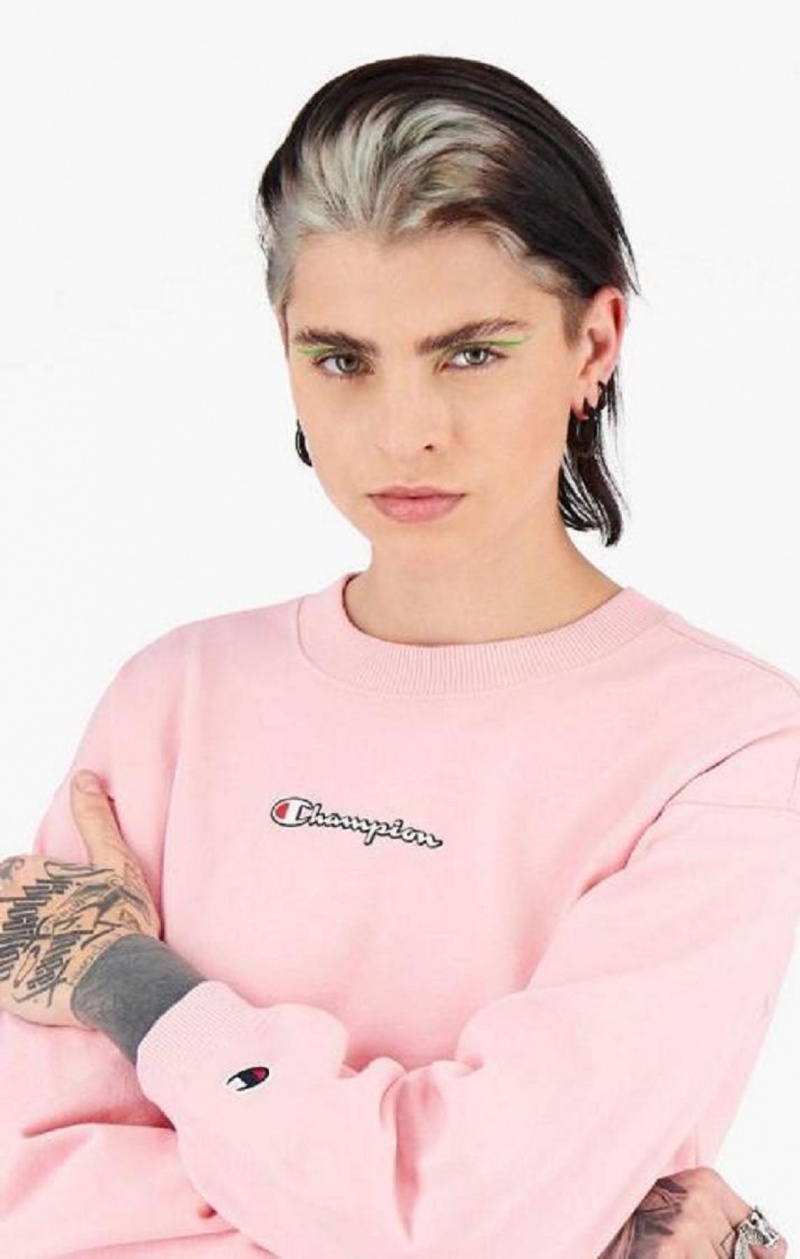 Champion Script Logo Cropped Boxy Sweatshirt Gensere Dame Rosa | 5604-CLAFP