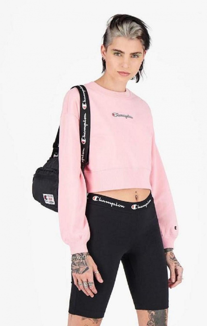 Champion Script Logo Cropped Boxy Sweatshirt Gensere Dame Rosa | 5604-CLAFP