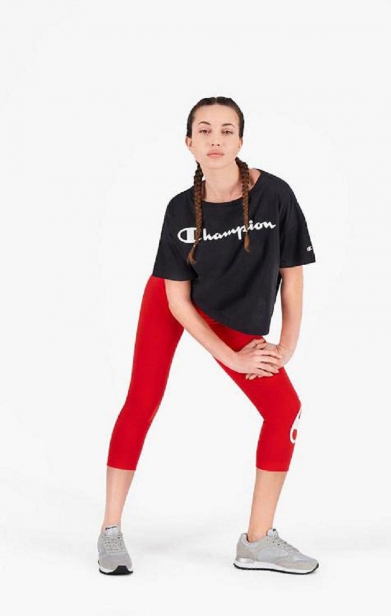 Champion Script Logo Cropped T-Shirt T-skjorte Dame Svarte | 3910-EMZHA