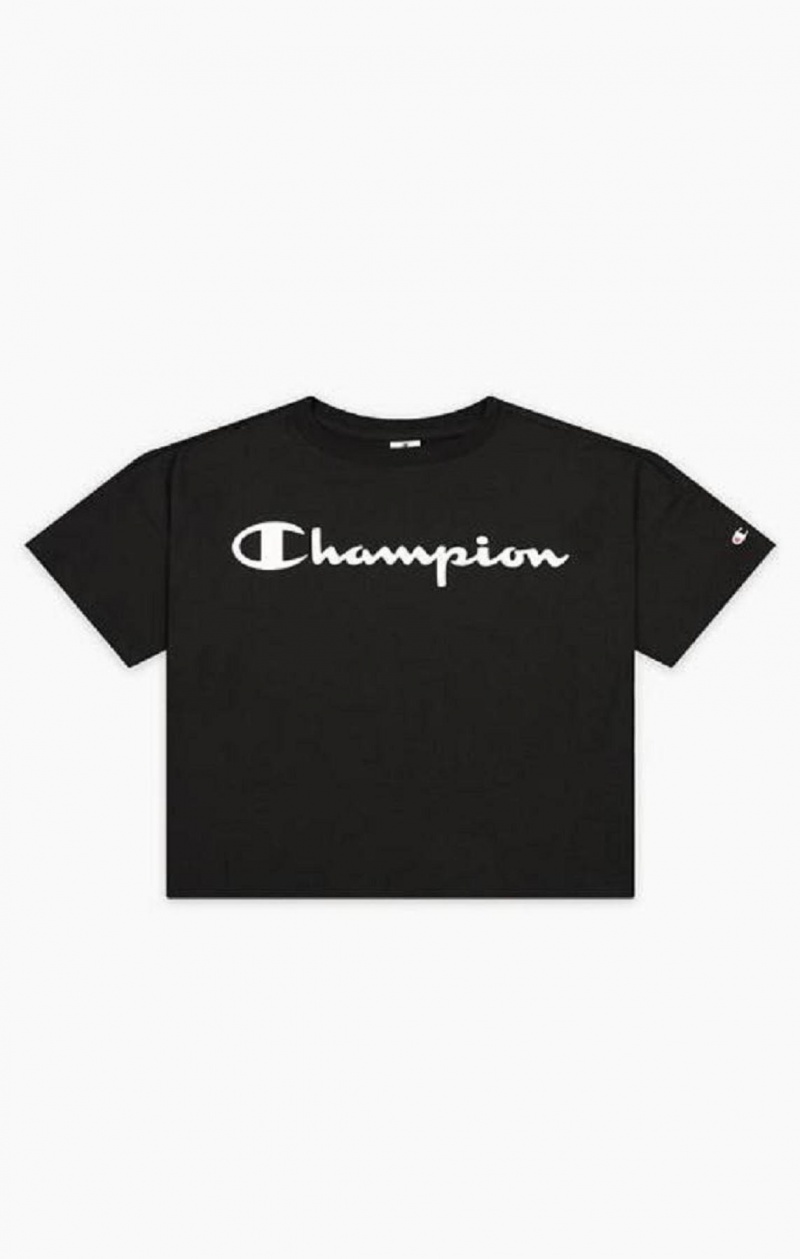 Champion Script Logo Cropped T-Shirt T-skjorte Dame Svarte | 3910-EMZHA