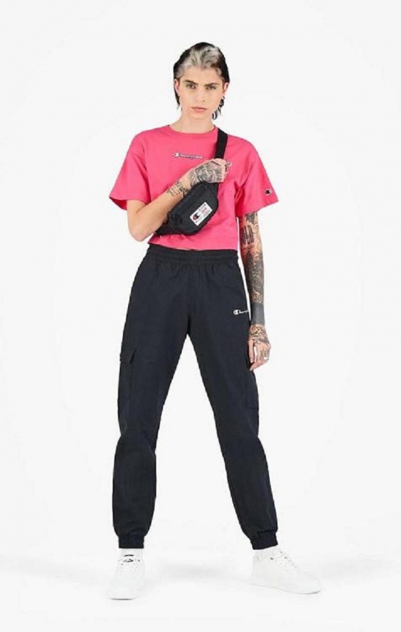 Champion Script Logo Cropped T-Shirt T-skjorte Dame Mørke Rosa | 9402-MRCDE