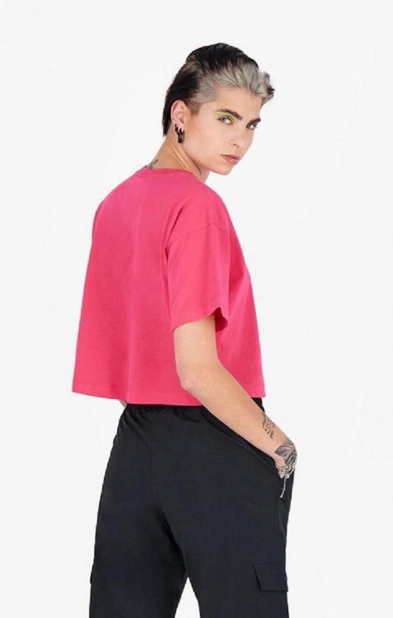 Champion Script Logo Cropped T-Shirt T-skjorte Dame Mørke Rosa | 9402-MRCDE