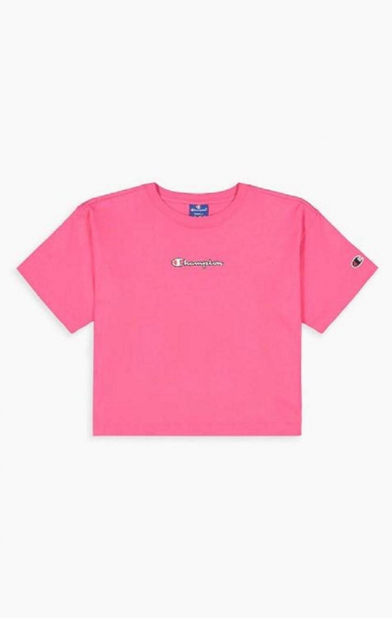 Champion Script Logo Cropped T-Shirt T-skjorte Dame Mørke Rosa | 9402-MRCDE