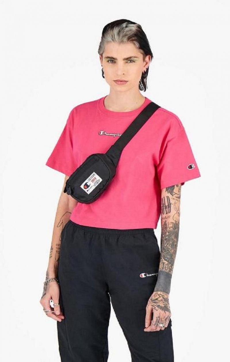 Champion Script Logo Cropped T-Shirt T-skjorte Dame Mørke Rosa | 9402-MRCDE