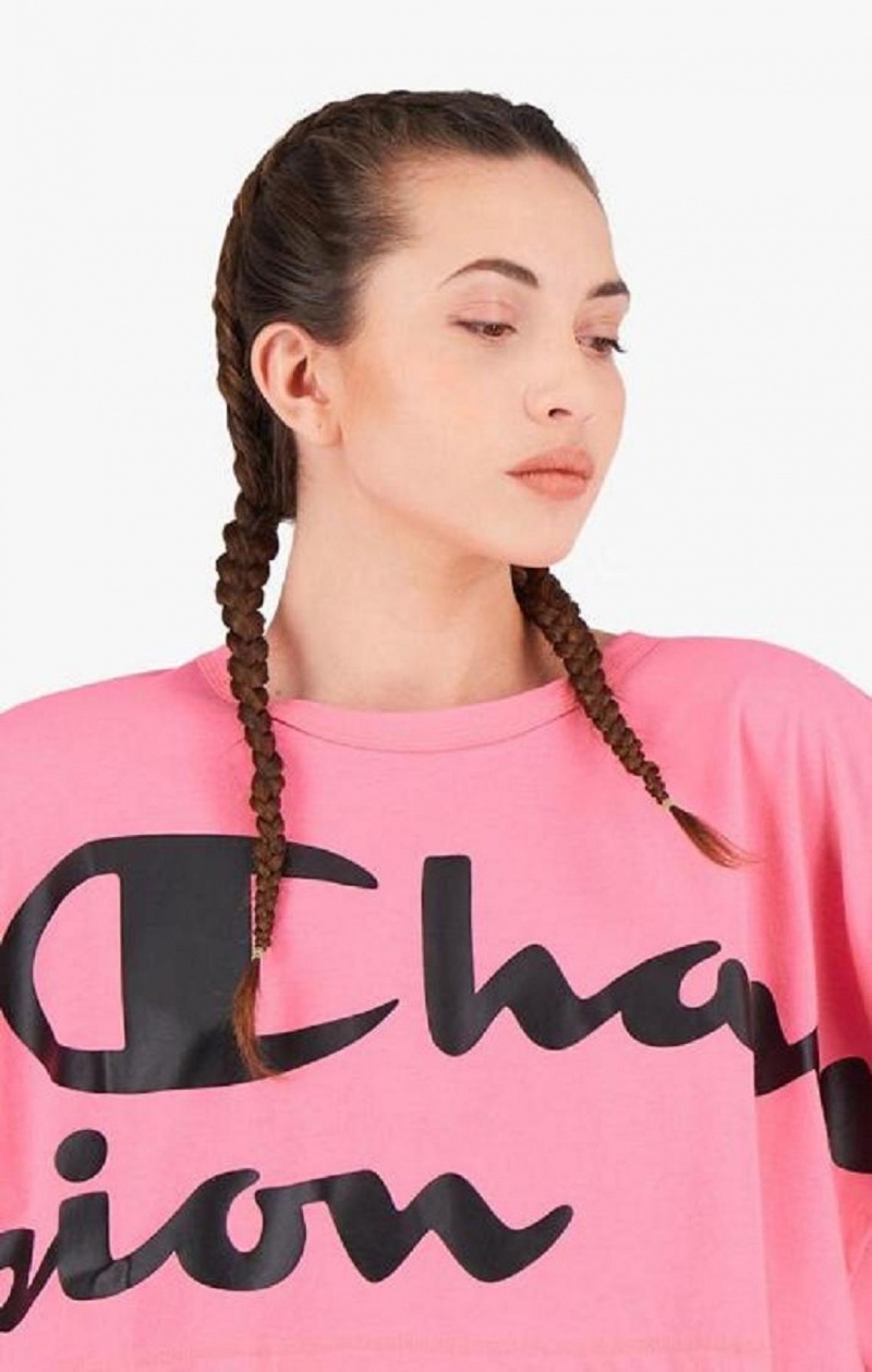 Champion Script Logo Cropped T-Shirt T-skjorte Dame Fuchsia | 8432-YRTGU