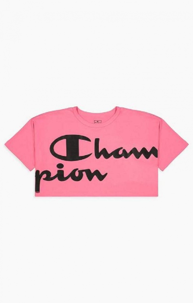 Champion Script Logo Cropped T-Shirt T-skjorte Dame Fuchsia | 8432-YRTGU