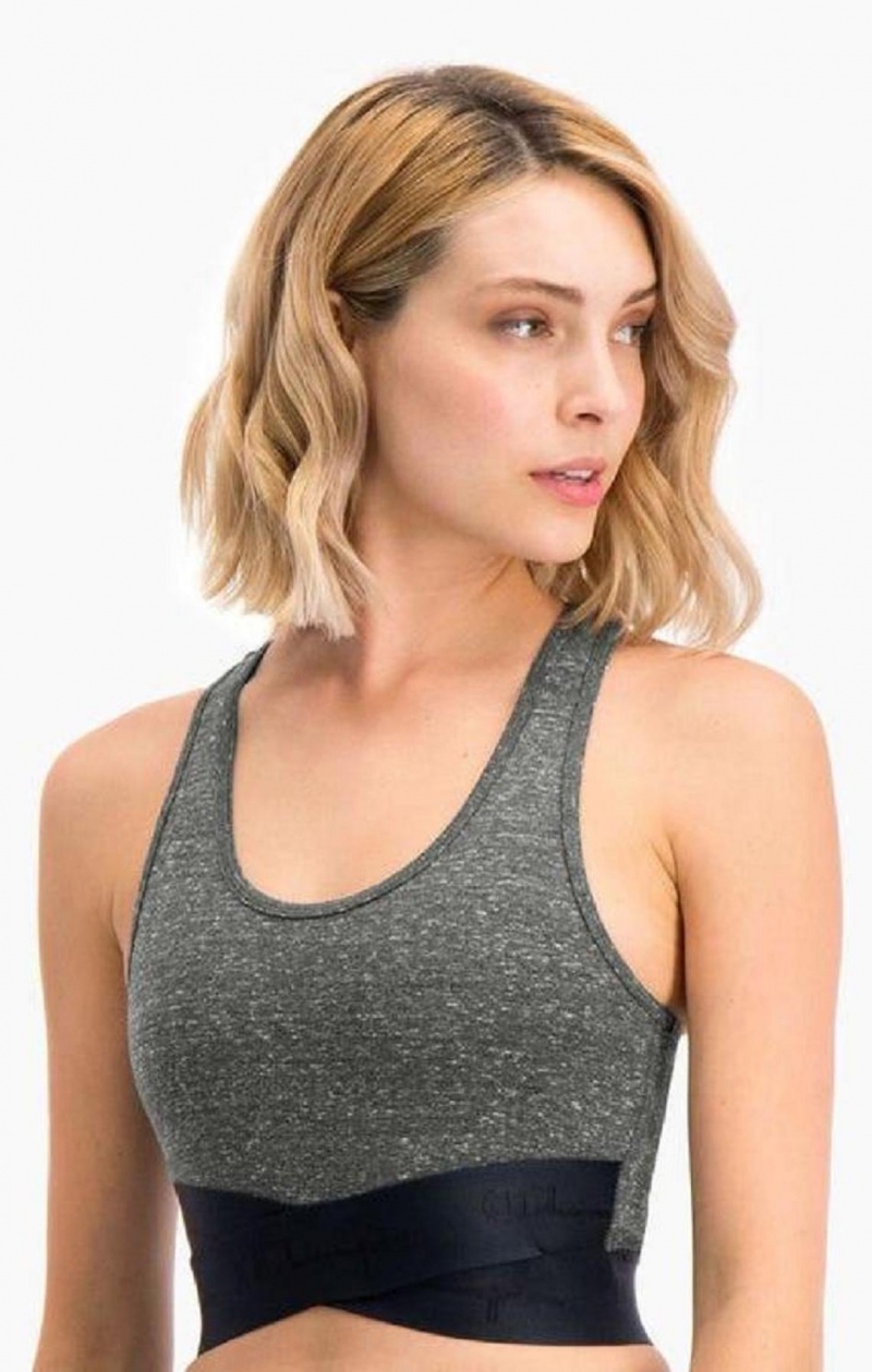 Champion Script Logo Crossover Sports Bra Sports BH Dame Mørke Grå | 8495-WSYRP