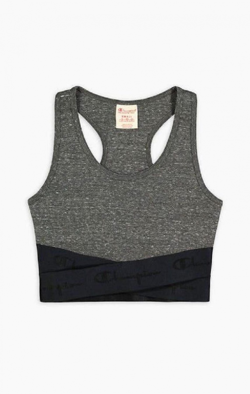 Champion Script Logo Crossover Sports Bra Sports BH Dame Mørke Grå | 8495-WSYRP