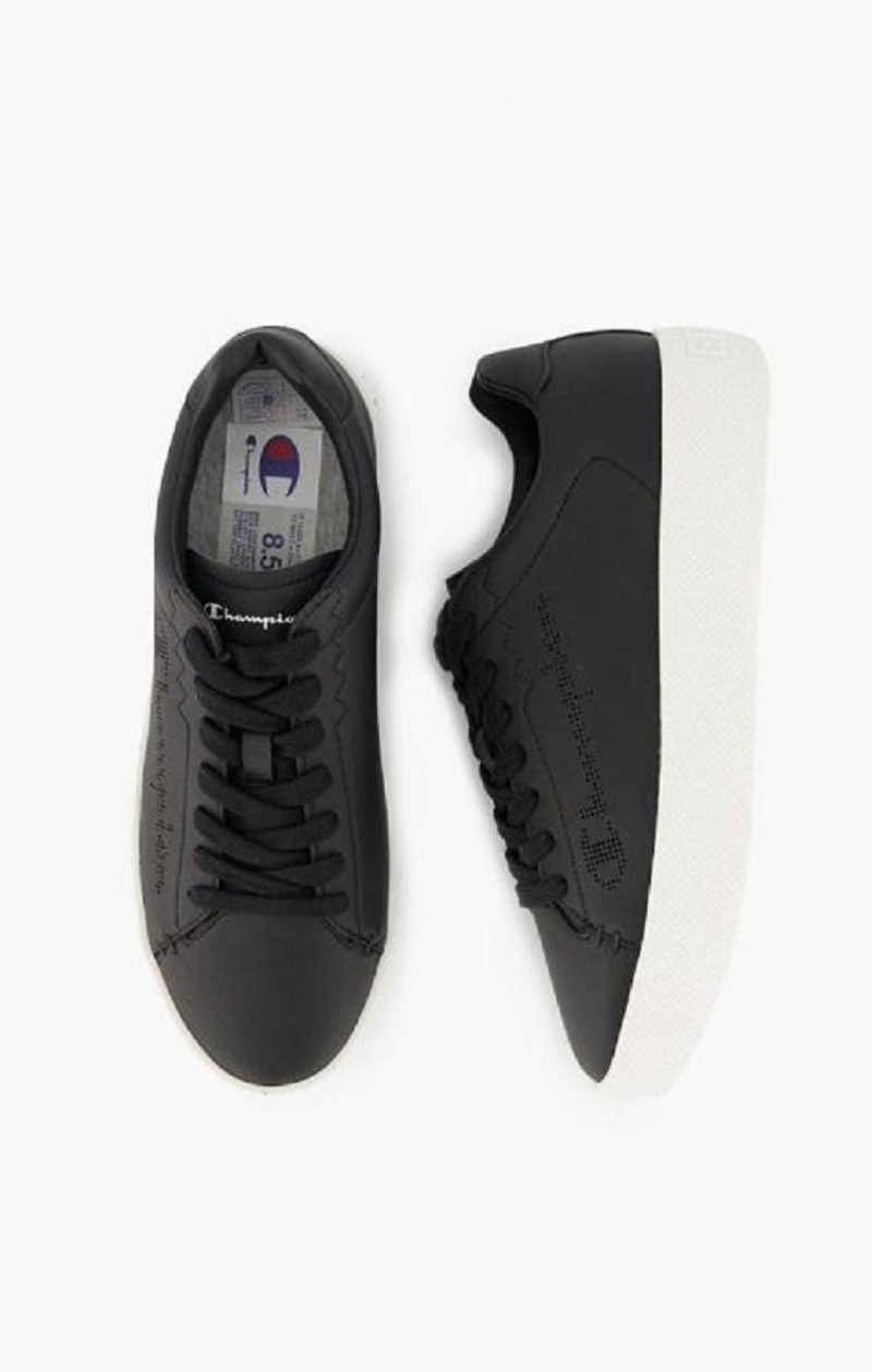 Champion Script Logo Faux Lær Platform Trainers Joggesko Dame Svarte | 0726-HBKCA