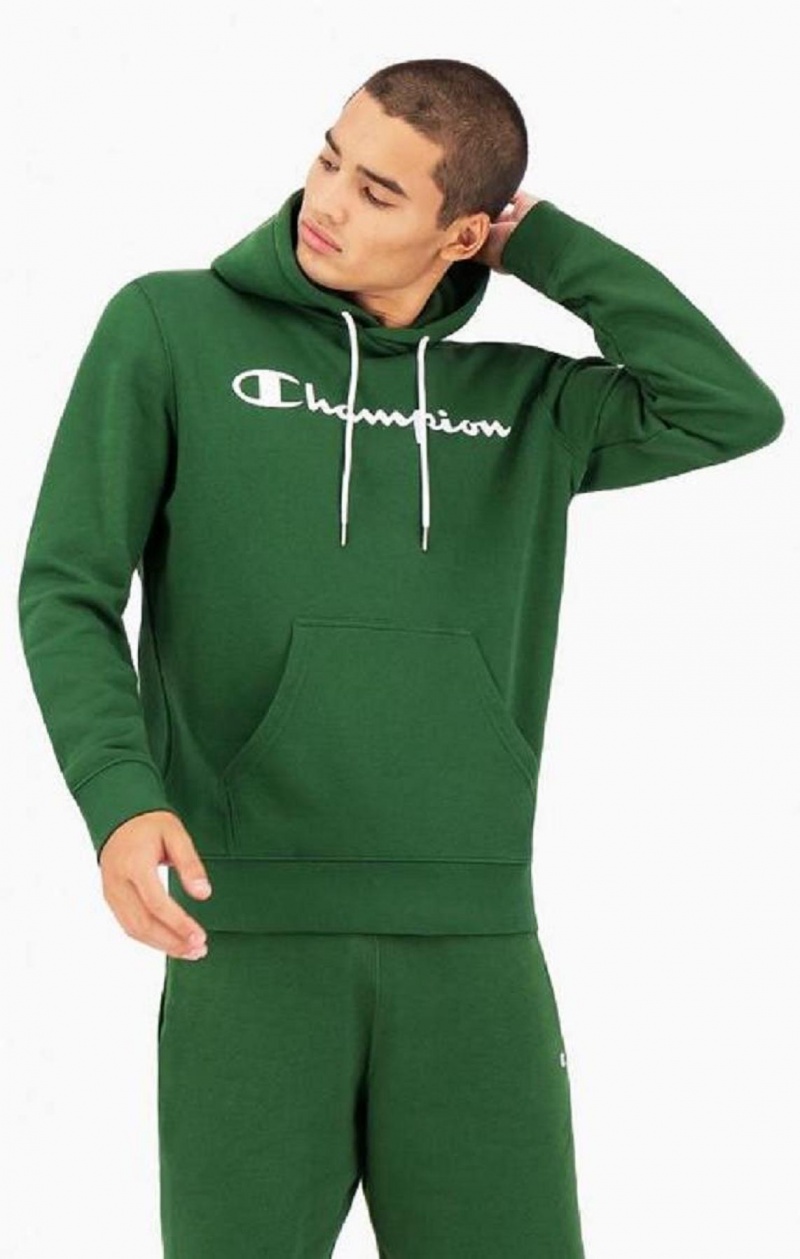 Champion Script Logo Fleece Hoodie Hettegenser Herre Lyse Grønn | 5361-JTWSP