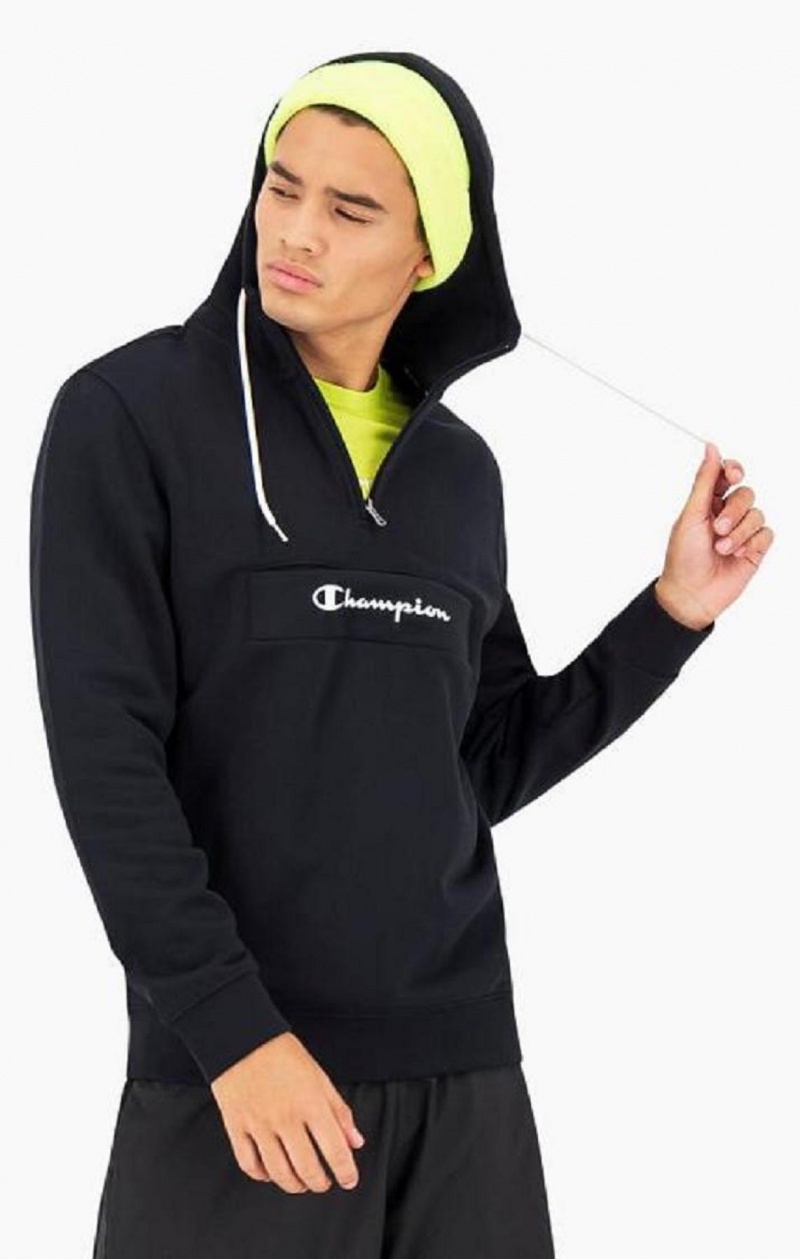 Champion Script Logo Half Zip-Up Hoodie Hettegenser Herre Svarte | 1385-IRJUS