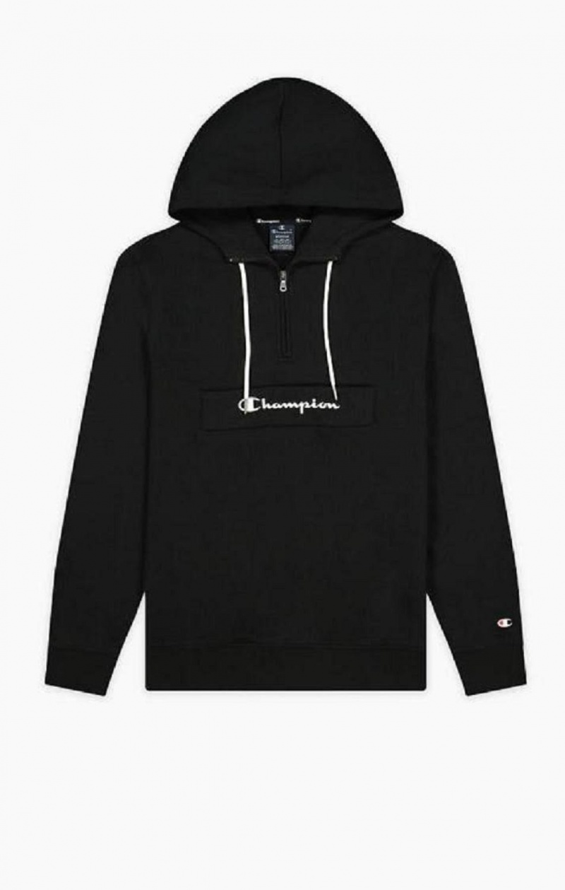 Champion Script Logo Half Zip-Up Hoodie Hettegenser Herre Svarte | 1385-IRJUS