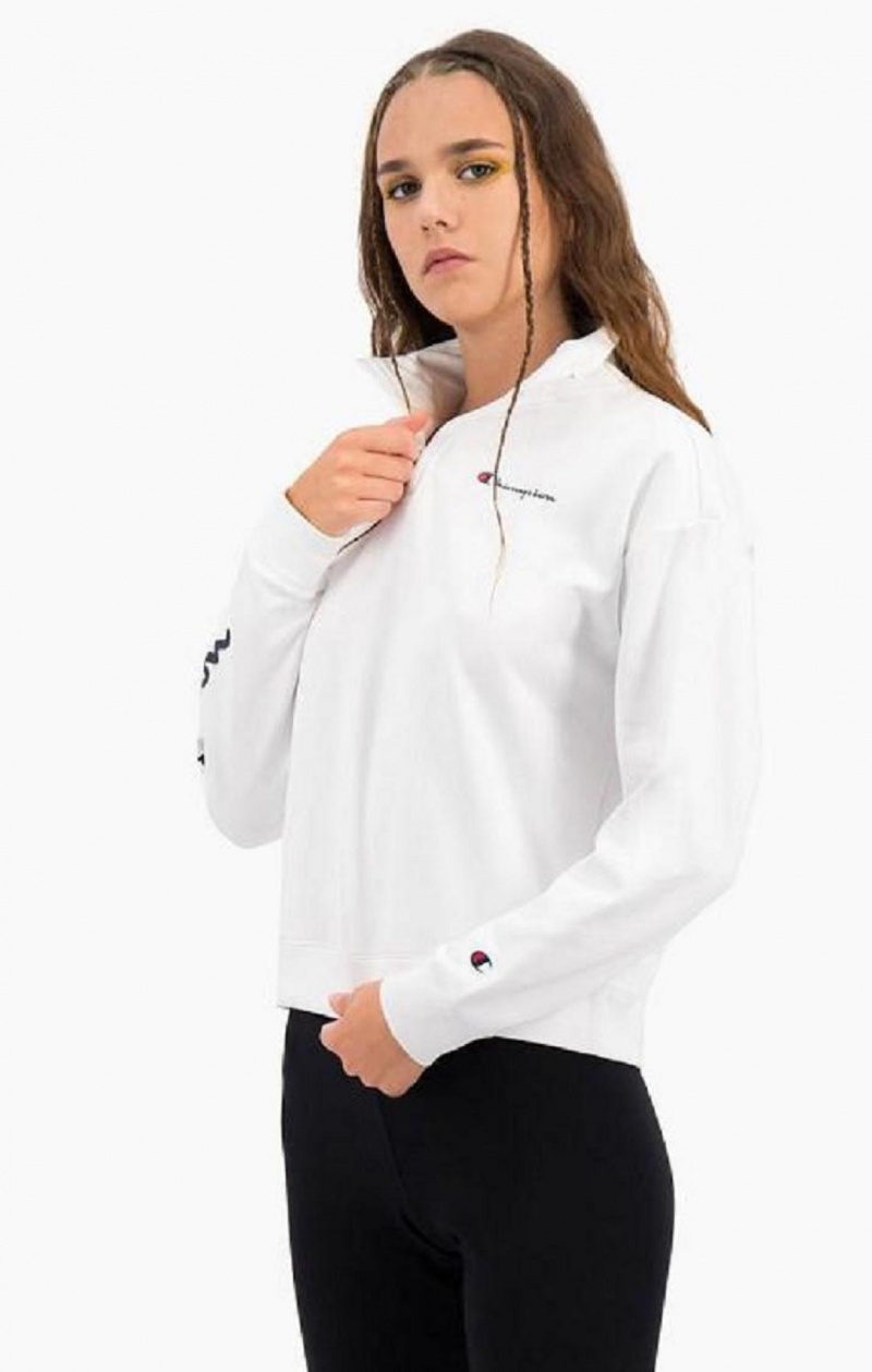 Champion Script Logo Half Zip-Up Shiny Fleece Sweatshirt Gensere Dame Hvite | 3092-KOAPX