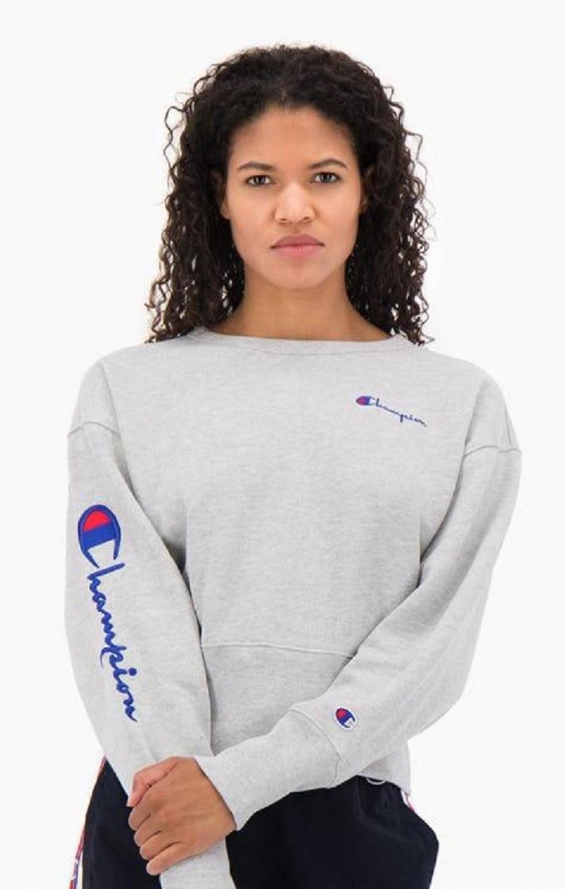 Champion Script Logo High Rib Reverse Weave Sweatshirt Gensere Dame Lyse Grå | 6193-NBAVD