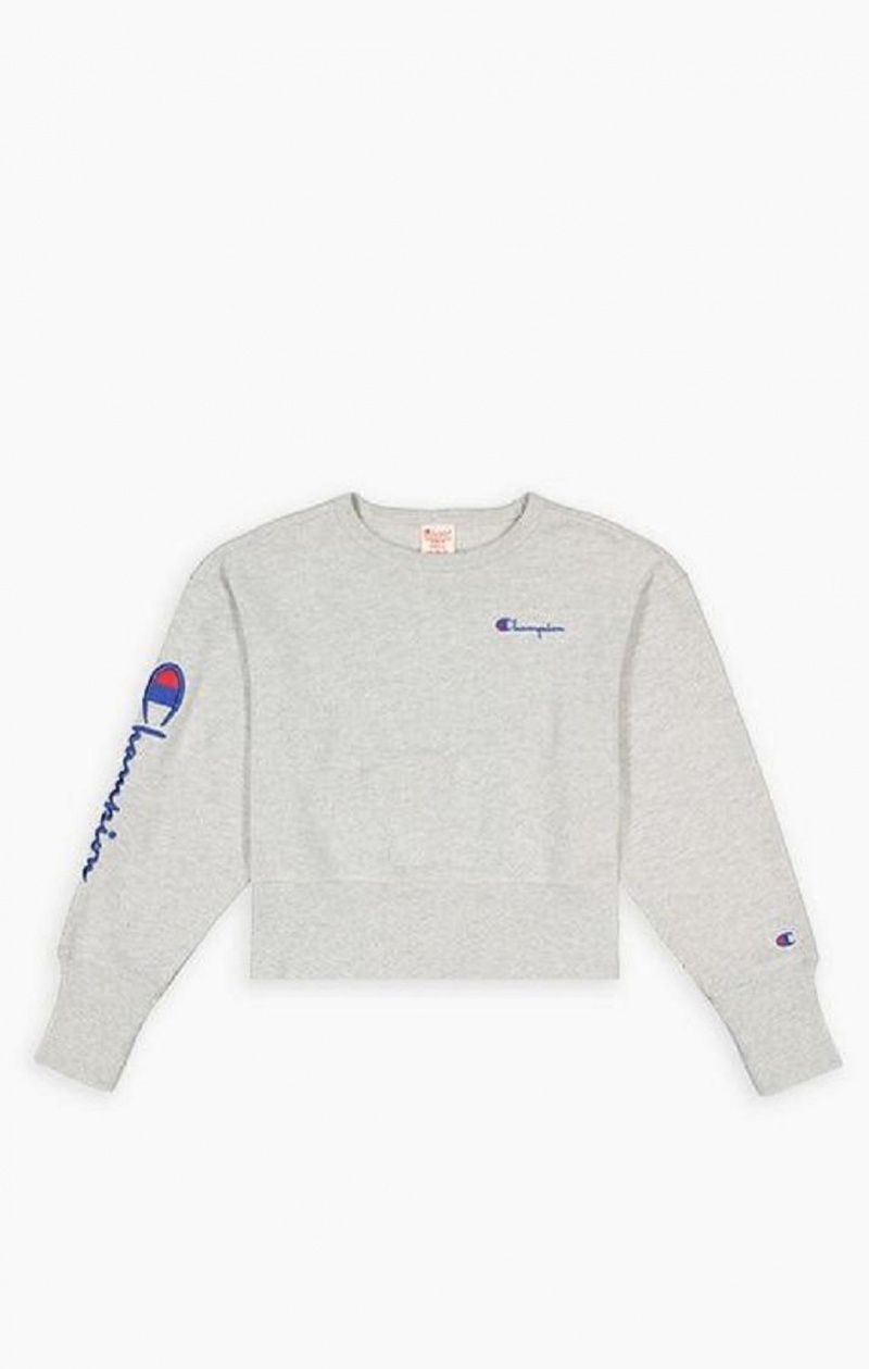 Champion Script Logo High Rib Reverse Weave Sweatshirt Gensere Dame Lyse Grå | 6193-NBAVD