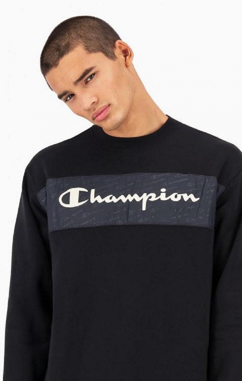 Champion Script Logo Insert Fleece Sweatshirt Gensere Herre Svarte | 6123-QDTCW