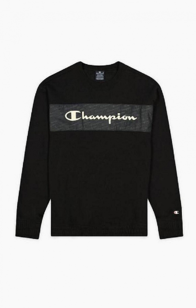 Champion Script Logo Insert Fleece Sweatshirt Gensere Herre Svarte | 6123-QDTCW