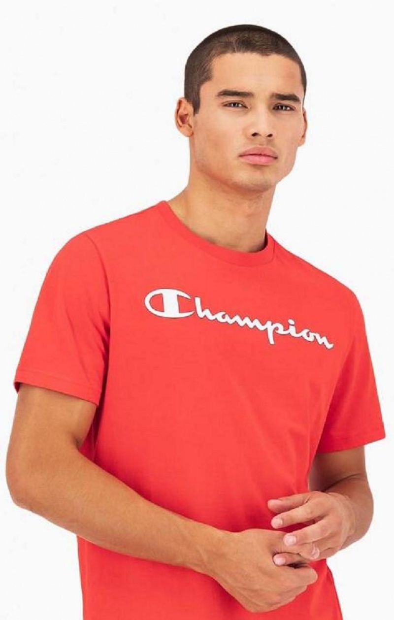 Champion Script Logo Jersey T-Shirt T-skjorte Herre Rød | 7359-MLXVQ