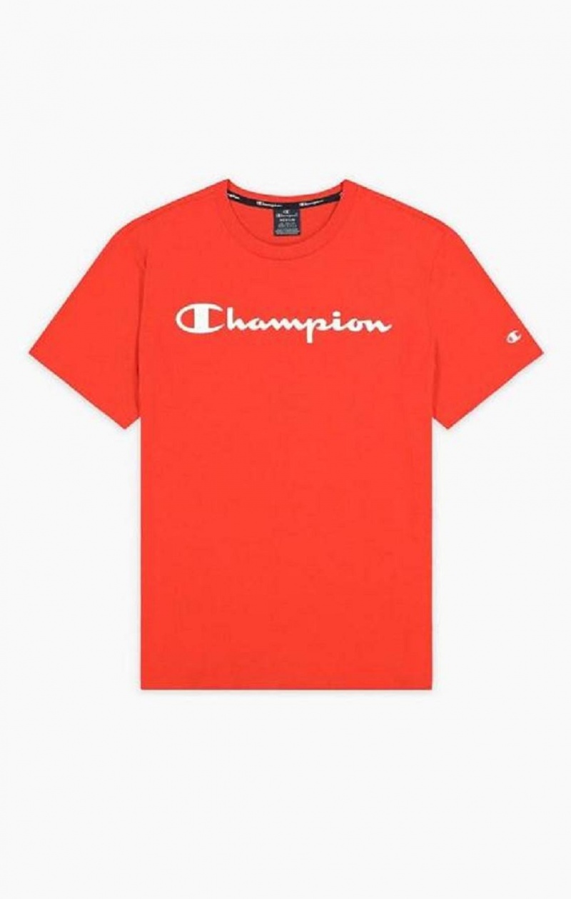 Champion Script Logo Jersey T-Shirt T-skjorte Herre Rød | 7359-MLXVQ