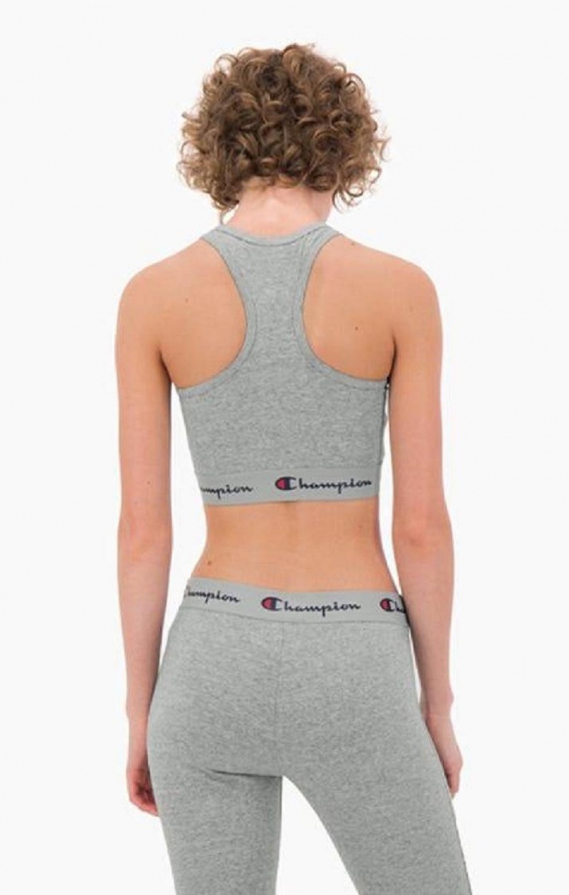 Champion Script Logo Liv Racer Back Sports Bra Sports BH Dame Lyse Grå | 2936-URNQF