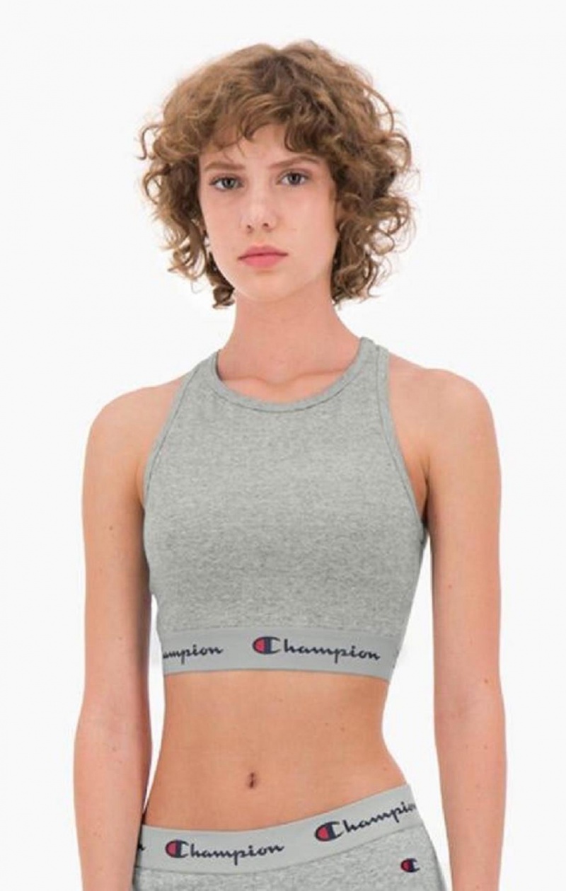 Champion Script Logo Liv Racer Back Sports Bra Sports BH Dame Lyse Grå | 2936-URNQF