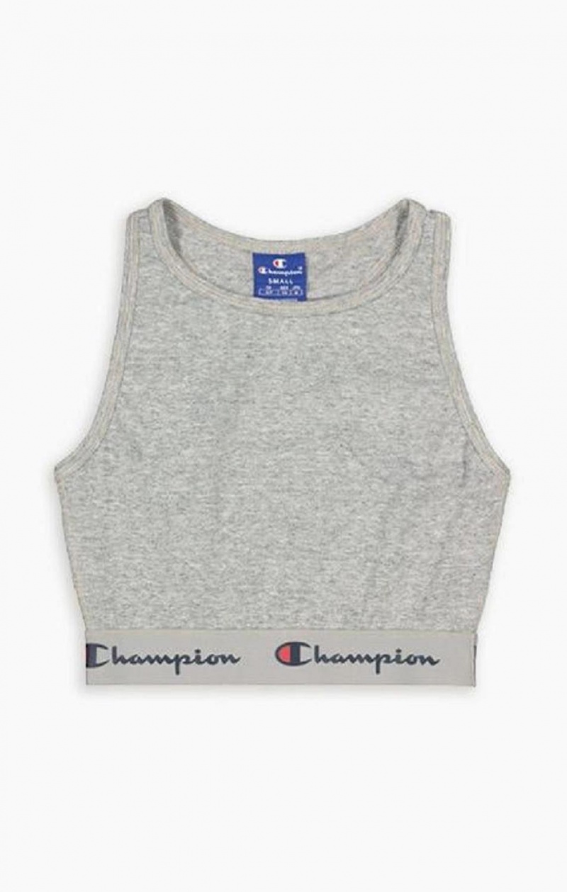 Champion Script Logo Liv Racer Back Sports Bra Sports BH Dame Lyse Grå | 2936-URNQF