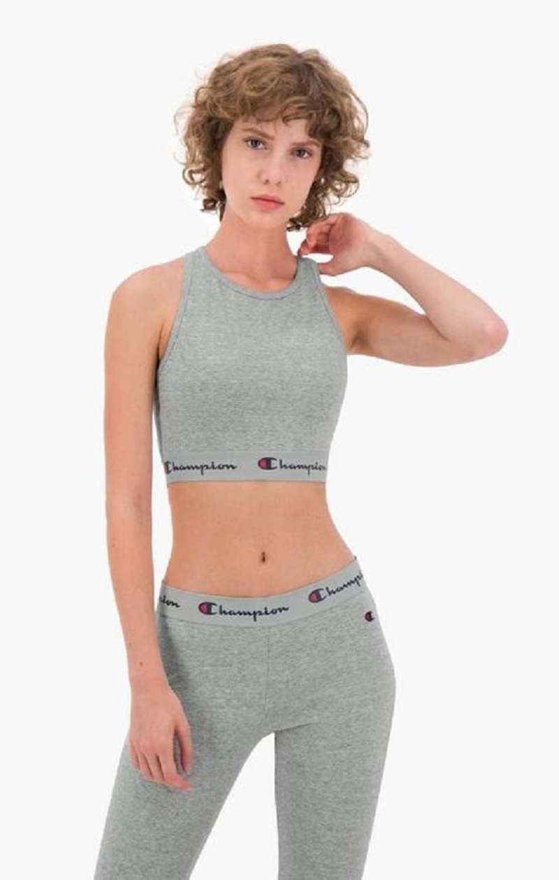 Champion Script Logo Liv Racer Back Sports Bra Sports BH Dame Lyse Grå | 2936-URNQF