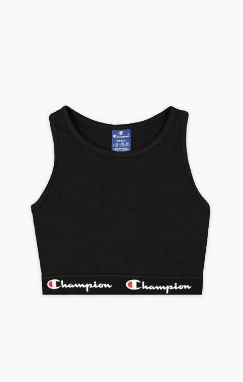 Champion Script Logo Liv Racer Back Sports Bra Sports BH Dame Svarte | 1706-VUCHG