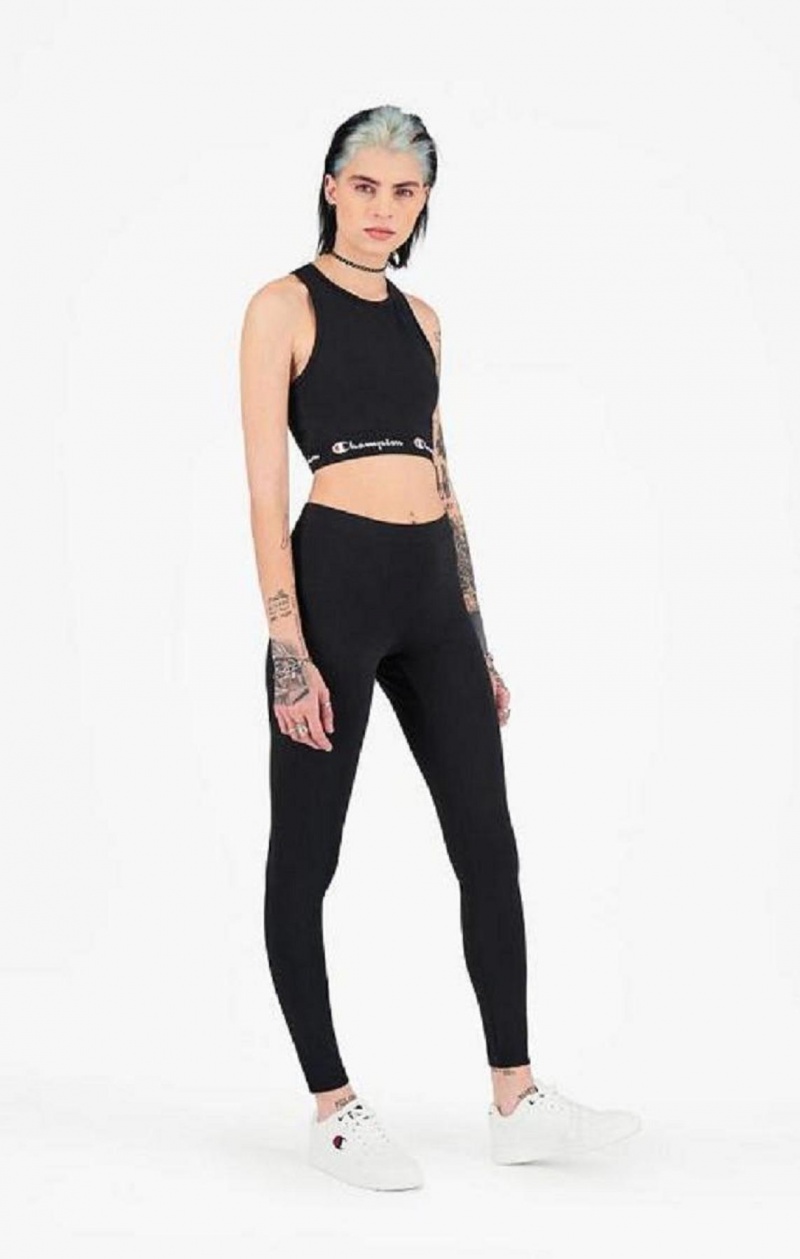 Champion Script Logo Liv Racer Back Sports Bra Sports BH Dame Svarte | 2450-ITWFJ