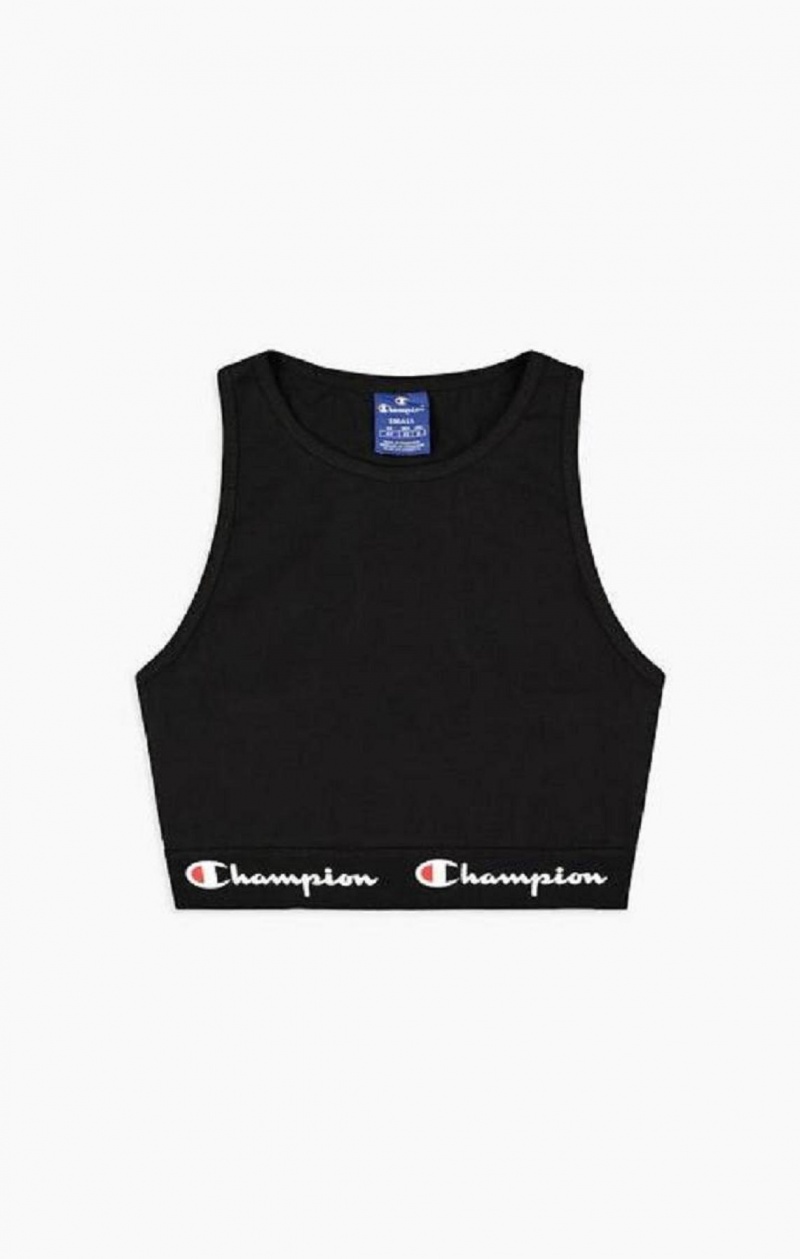 Champion Script Logo Liv Racer Back Sports Bra Sports BH Dame Svarte | 2450-ITWFJ