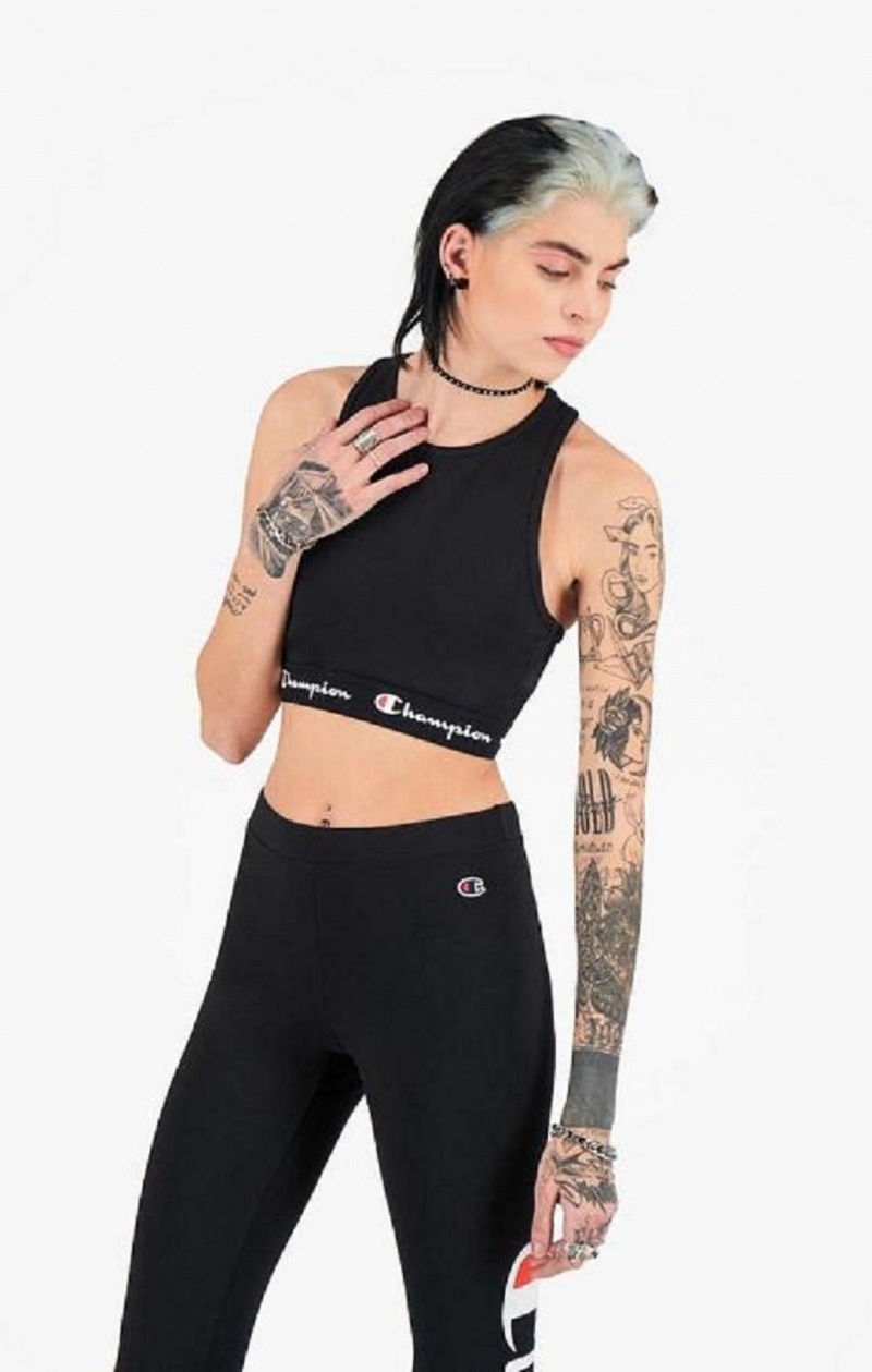 Champion Script Logo Liv Racer Back Sports Bra Sports BH Dame Svarte | 2450-ITWFJ