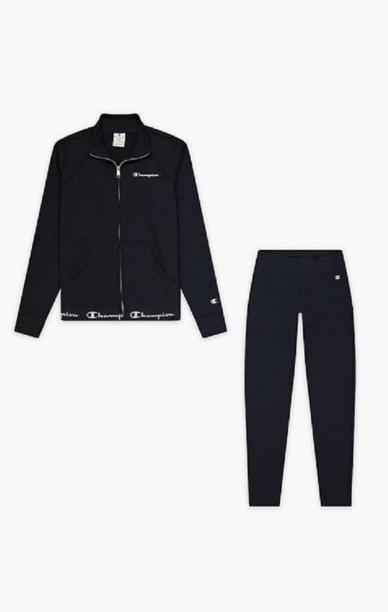 Champion Script Logo Liv Zip-Up Sweatsuit Joggebukse Dame Mørke Blå | 4825-KQYXD