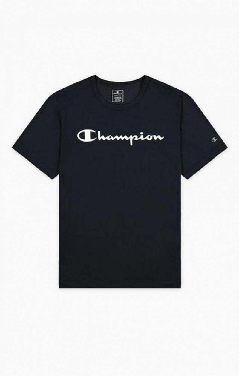 Champion Script Logo Mesh T-Shirt T-skjorte Herre Mørke Blå | 1695-CFIHT