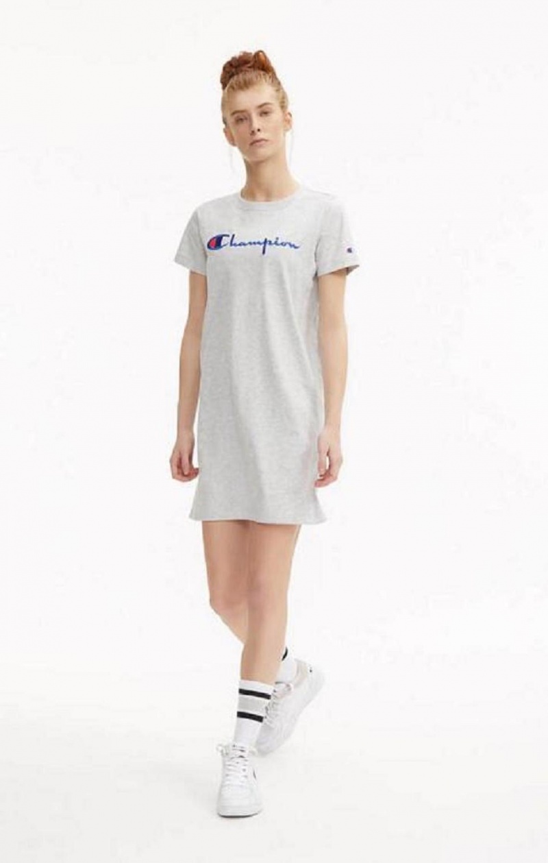 Champion Script Logo Midi T-Shirt Kjoler Kjole Dame Lyse Grå | 0847-BXRGL