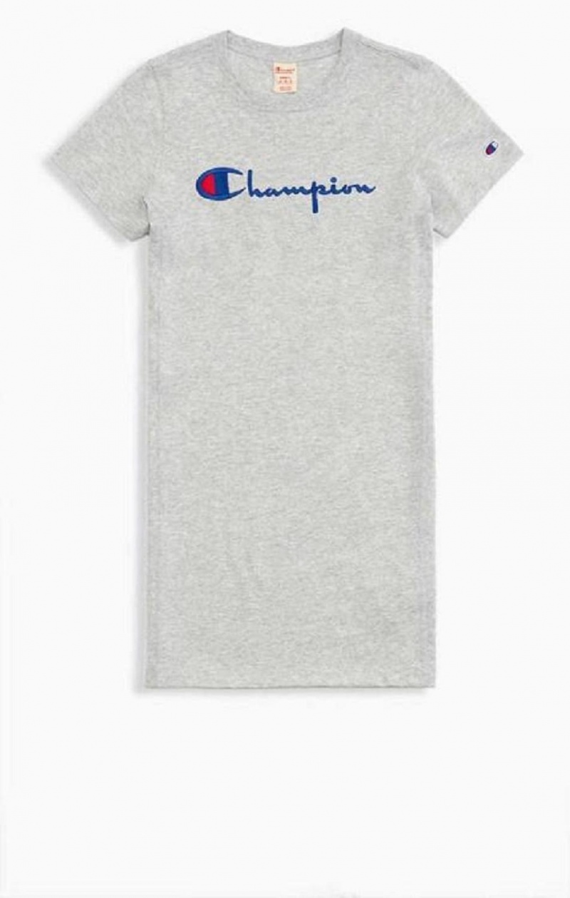 Champion Script Logo Midi T-Shirt Kjoler Kjole Dame Lyse Grå | 0847-BXRGL