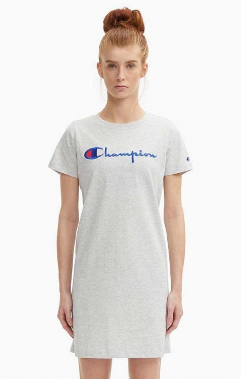 Champion Script Logo Midi T-Shirt Kjoler Kjole Dame Lyse Grå | 0847-BXRGL