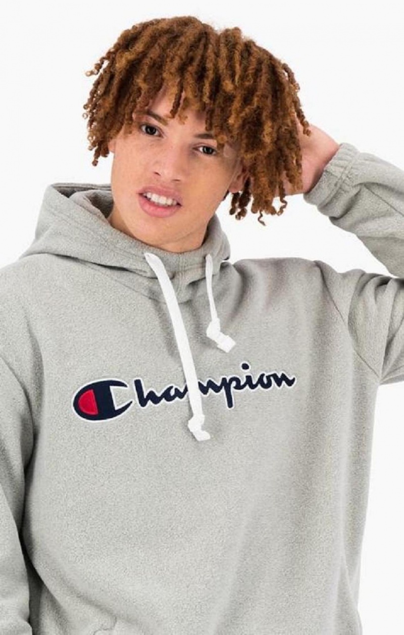 Champion Script Logo Polartech Fleece Hoodie Hettegenser Herre Lyse Grå | 4720-HXGSV