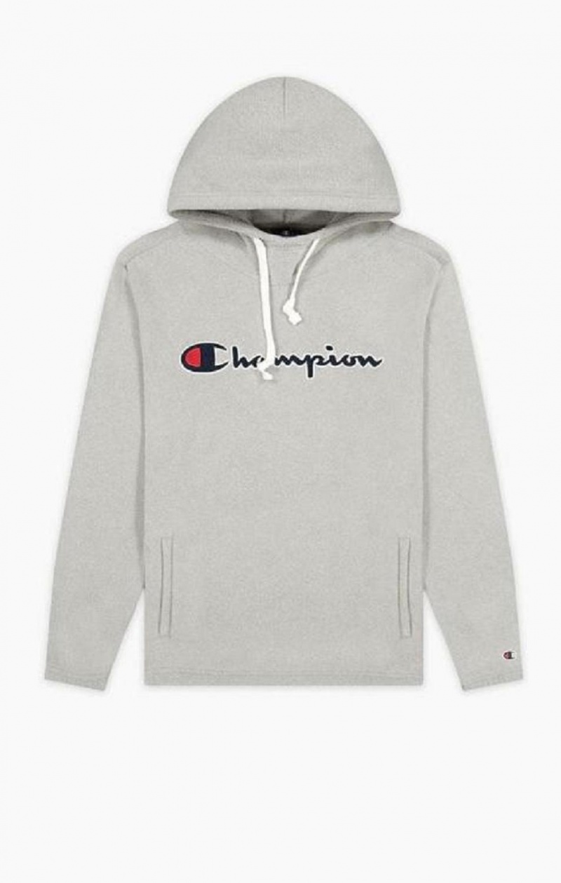 Champion Script Logo Polartech Fleece Hoodie Hettegenser Herre Lyse Grå | 4720-HXGSV