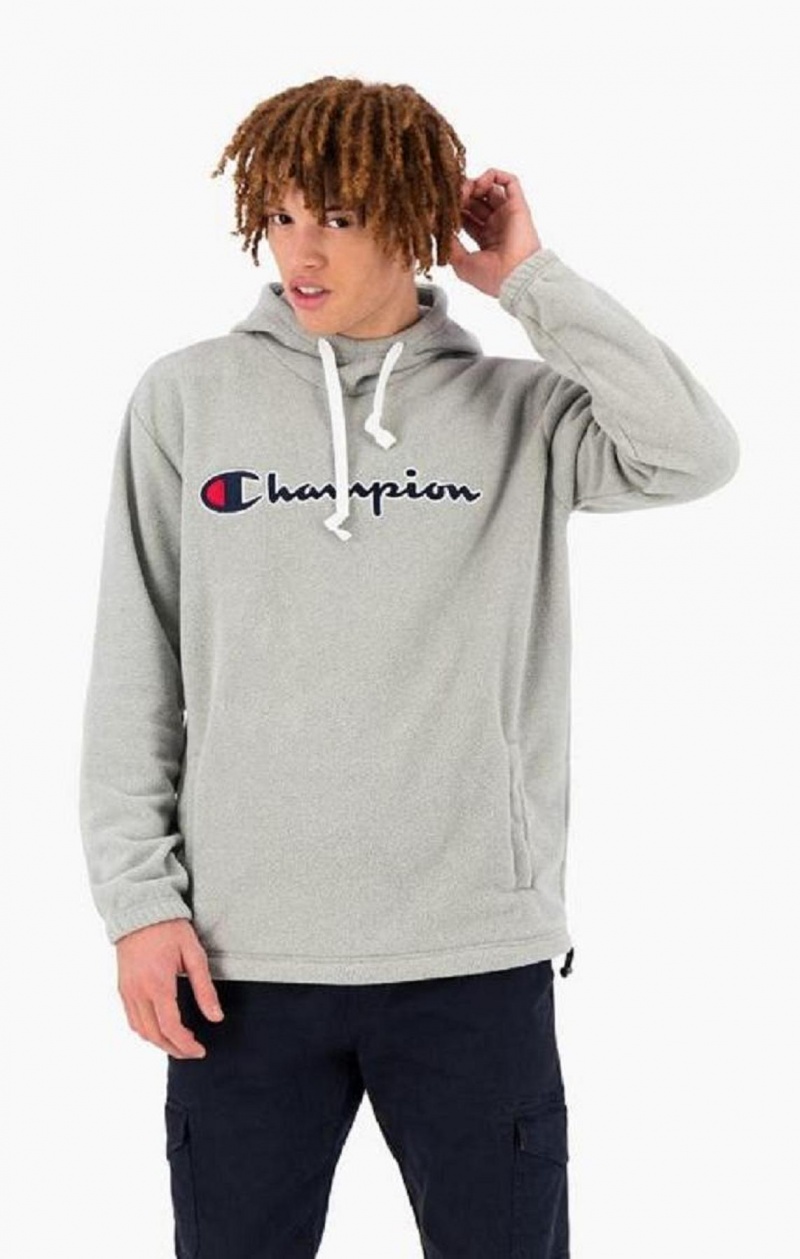 Champion Script Logo Polartech Fleece Hoodie Hettegenser Herre Lyse Grå | 4720-HXGSV