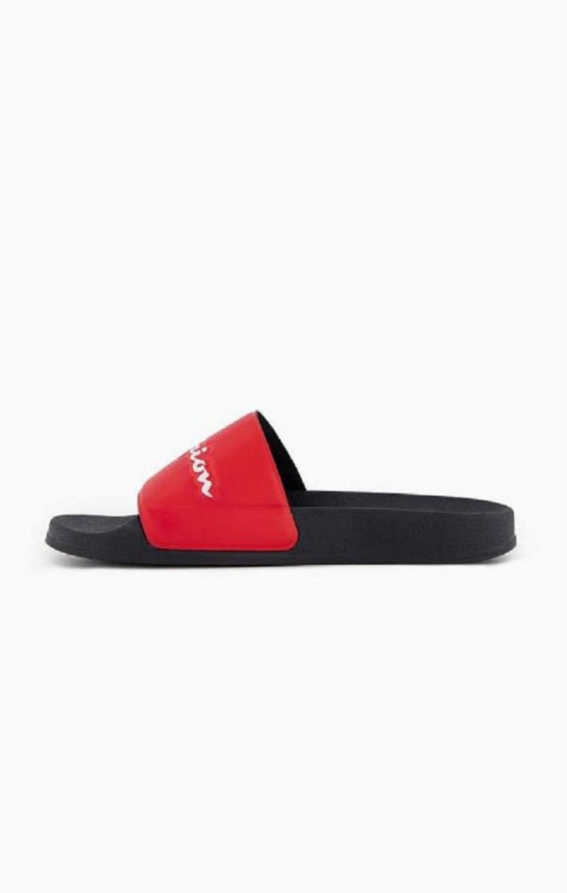 Champion Script Logo Pool Slides Badesandaler Herre Rød Svarte | 6745-KUNOV