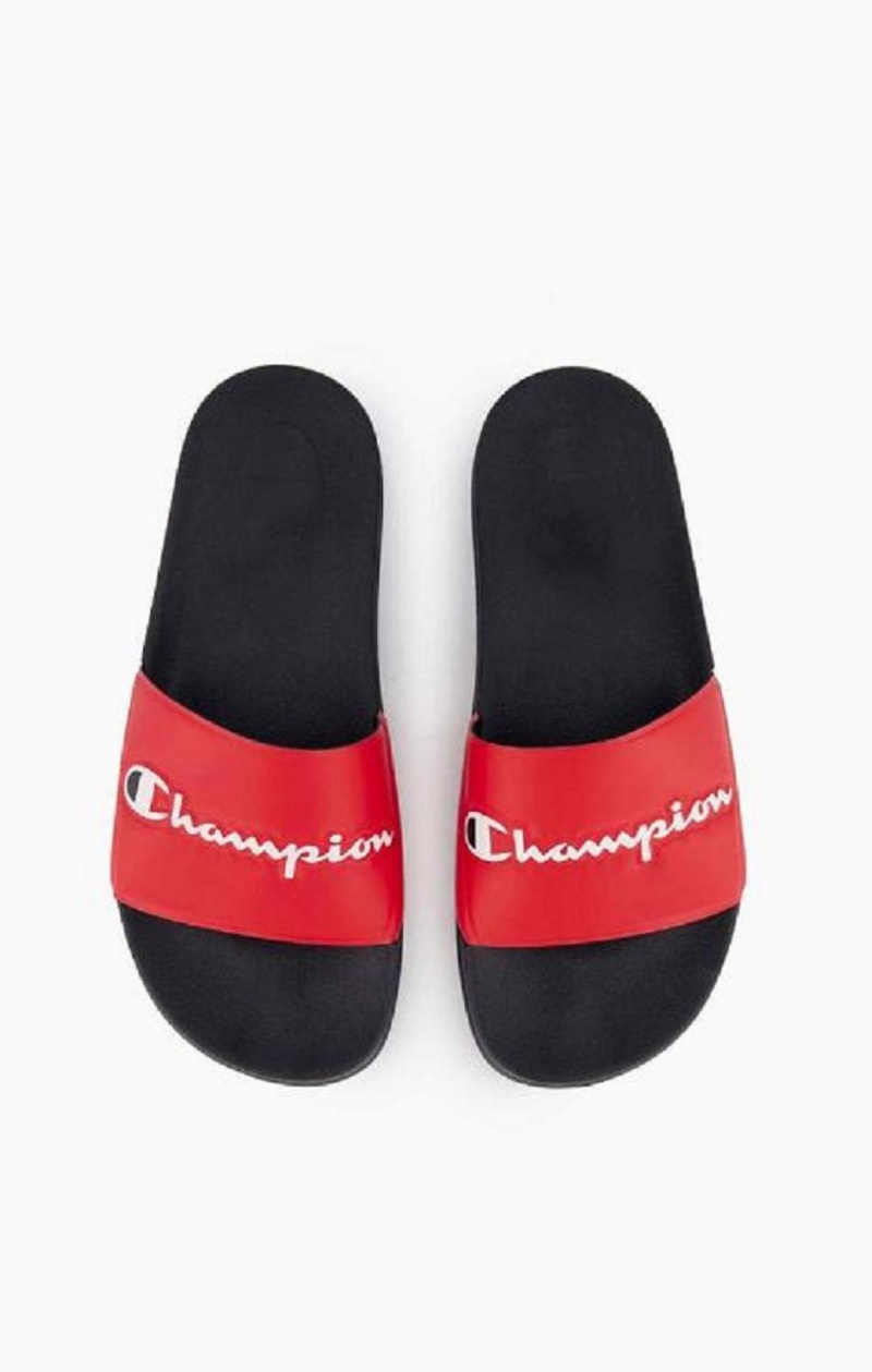 Champion Script Logo Pool Slides Badesandaler Herre Rød Svarte | 6745-KUNOV