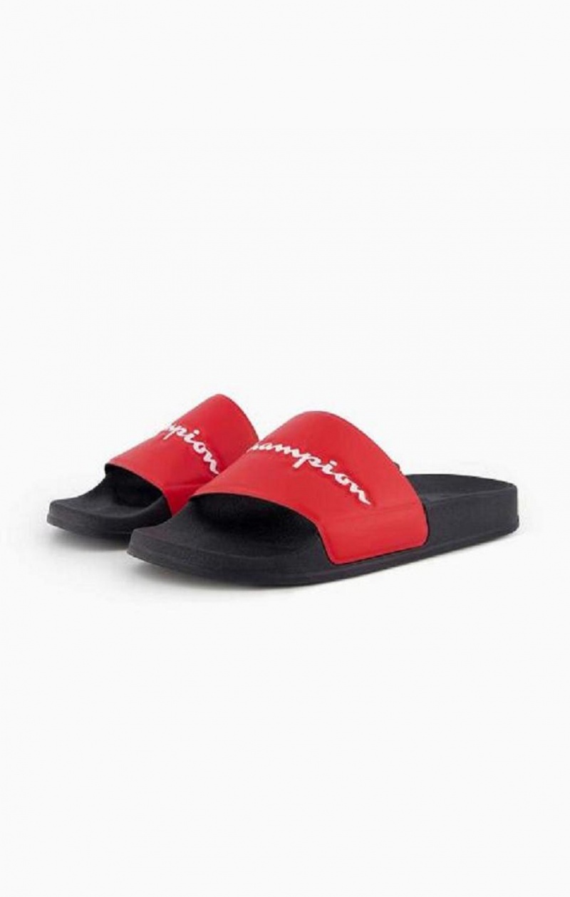 Champion Script Logo Pool Slides Badesandaler Herre Rød Svarte | 6745-KUNOV