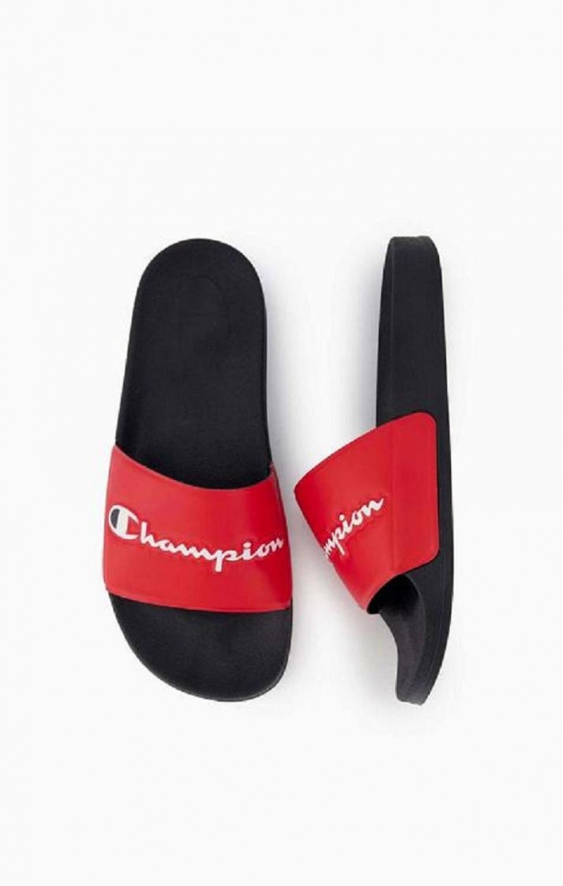 Champion Script Logo Pool Slides Badesandaler Herre Rød Svarte | 6745-KUNOV