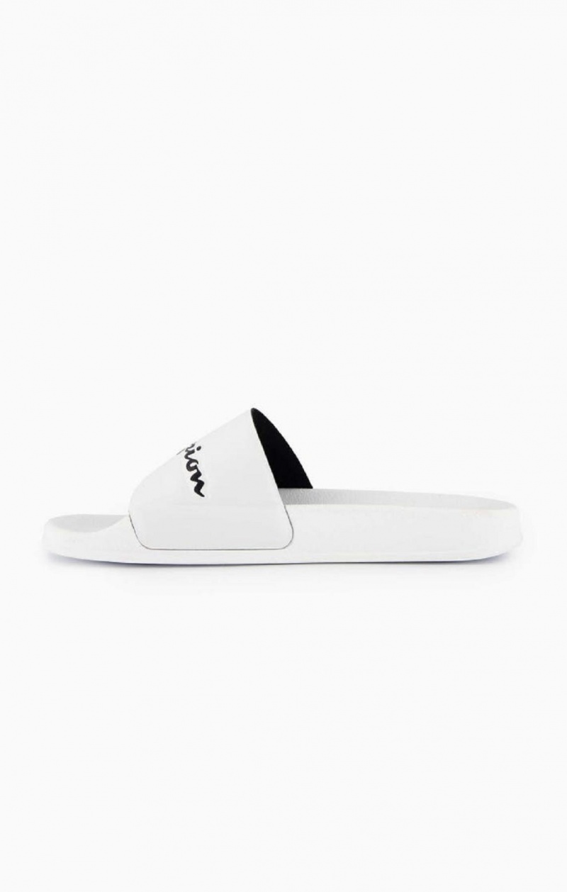 Champion Script Logo Pool Slides Badesandaler Herre Hvite | 4523-YLAHD