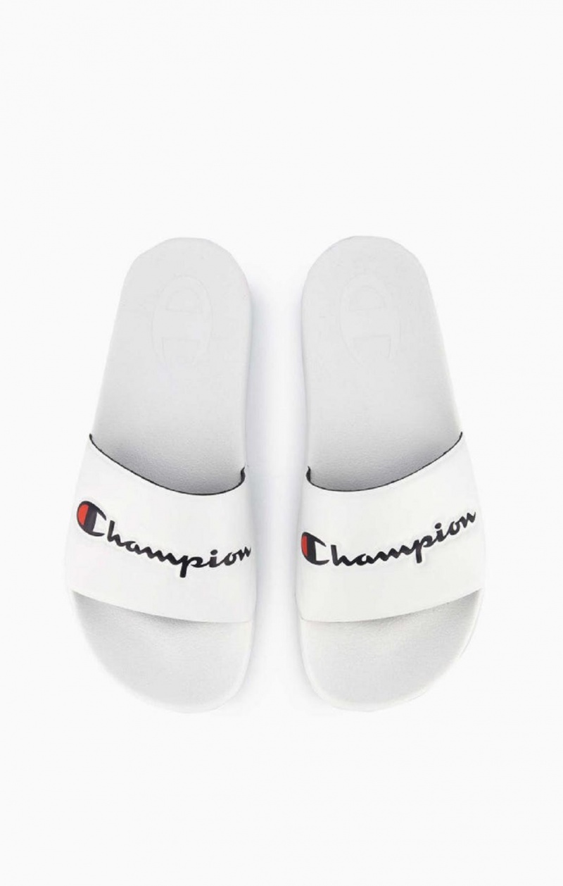 Champion Script Logo Pool Slides Badesandaler Herre Hvite | 4523-YLAHD