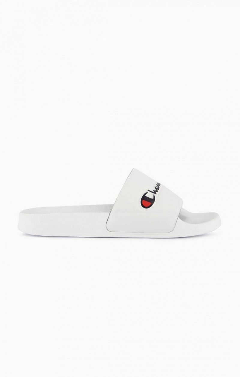 Champion Script Logo Pool Slides Badesandaler Herre Hvite | 4523-YLAHD