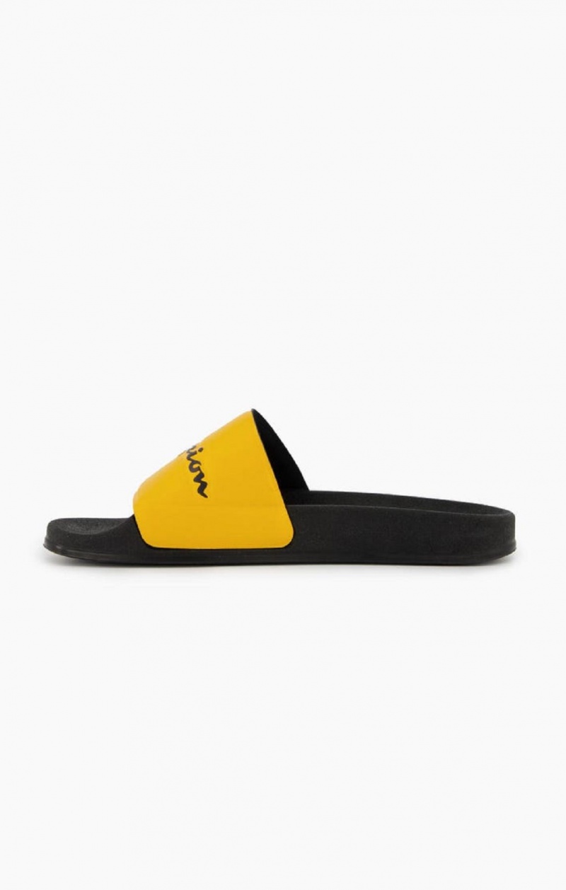 Champion Script Logo Pool Slides Badesandaler Herre Gul Svarte | 5730-ZMQBD